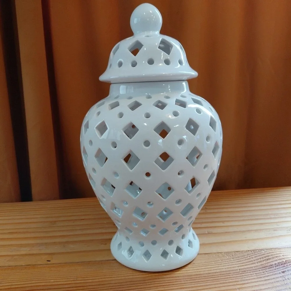 Unbranded‎ Ginger Jar Medium Pierced Porcelain Candle Lantern White